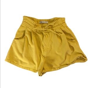 Zara High Waist Yellow Draw String Shorts